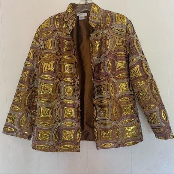 Grace Chung New York blazer jacket XL gold sequin ribbon geometric dressy - Picture 1 of 5